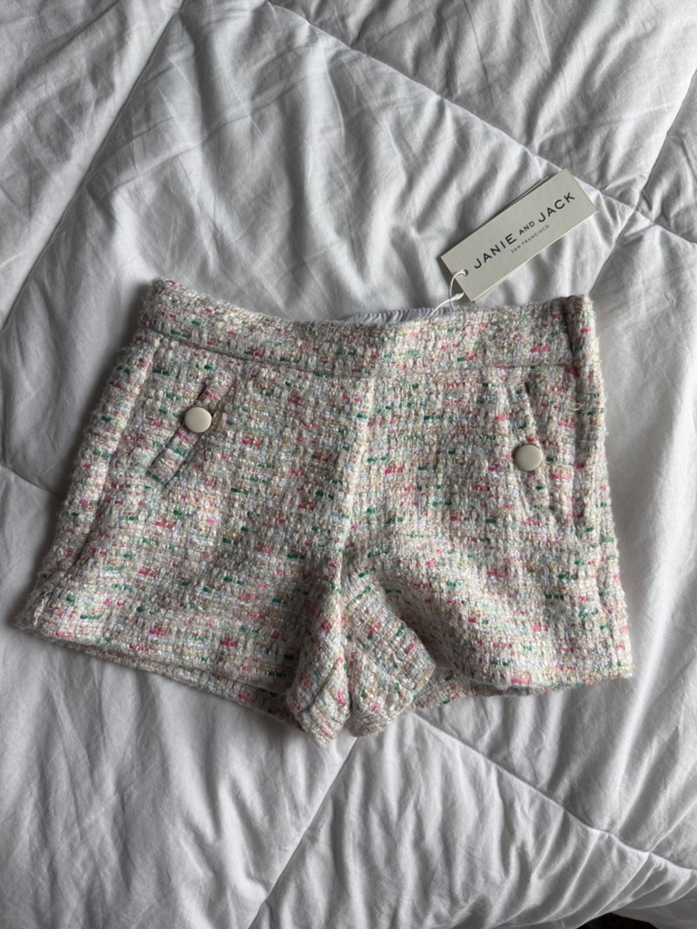 Janie and Jack Cream Tweed Shorts with Pastel Speckles
